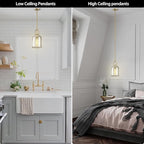 Crystal Brass Pendant Light Fixtures, Modern 8inch Pendant Lights Kitchen Island, Island Lights for Kitchen,Crystal and Gold Pendant Light, Indoor Pendant Lighting,E12 Bulb Included