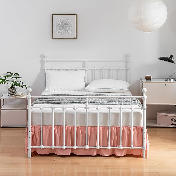 Bed Skirt Full Size Ruffled Bed Skirts with Split Corners, 12 Inch Drop Dust Ruffle Bed Skirt with Platform, 12 Inch, Blush, Full Size