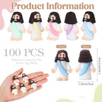 Bememo 100 Pcs Jesus Toys Original Design Mini Rubber Little Jesus Figurine to Hide and Seek Religious Party Favors Sunday School Craft Baptism Gifts for Easter Egg Stuffers (Macaron Color)
