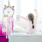 LED Lighted Up Unicorn Dream Catcher Wall Decor Colorful Feather Dreamcather Wall Hanging for Girls Kids Bedroom Decoration (Purple with Light)