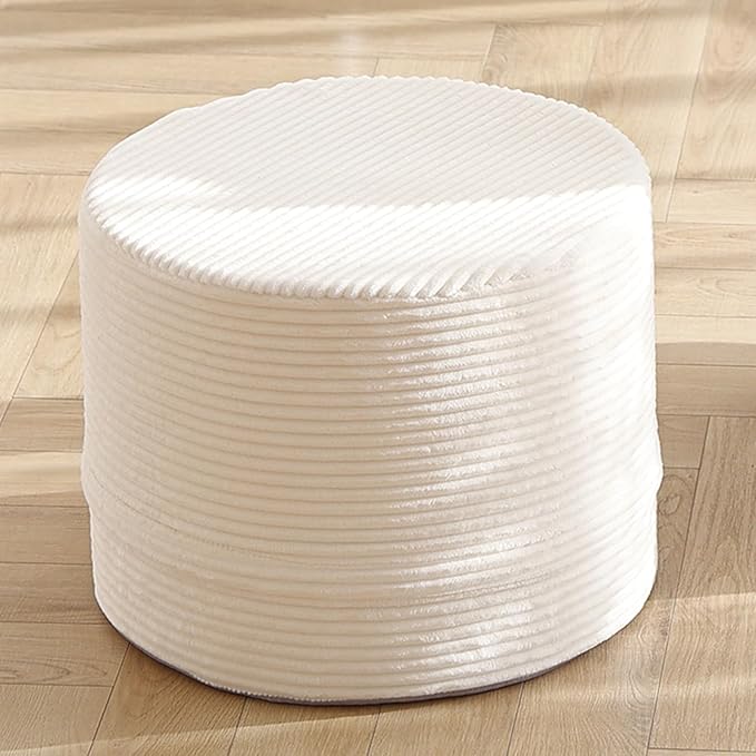 LITA Round Stuffed Pouf Ottoman, Velvet Poufs with High-Density Foam Filling and Washable Cover, Furry and Fluffy Bean Bag Foot Stools Ottoman for Living Room, Bedroom, Office, Beige