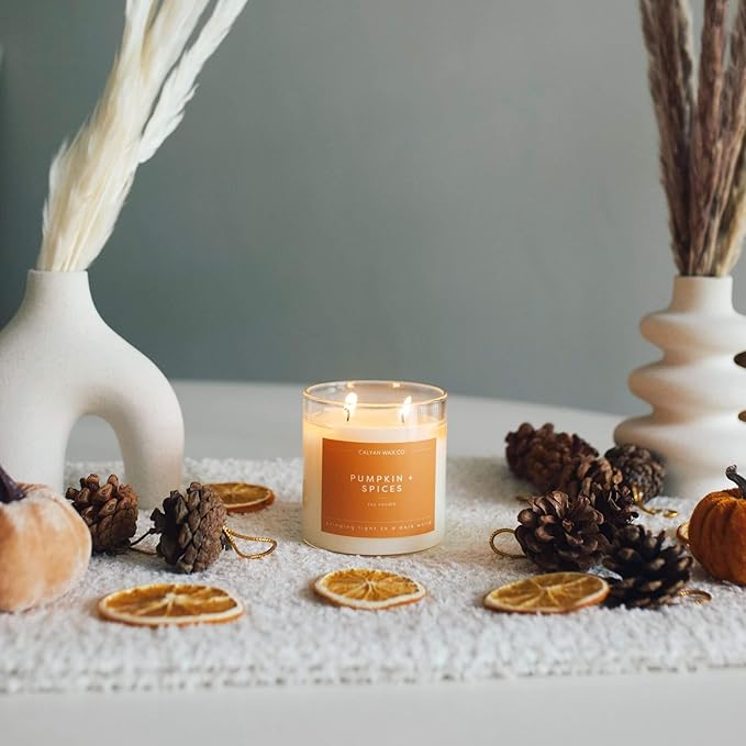 Calyan Wax Co. 2 Wick Candle, Pumpkin + Spices Scented Candle, 37 Hour Burn Time, Aromatherapy Soy Candles, Non Toxic & Vegan Soy Wax, Glass Tumbler Scented Candles, 12.5oz
