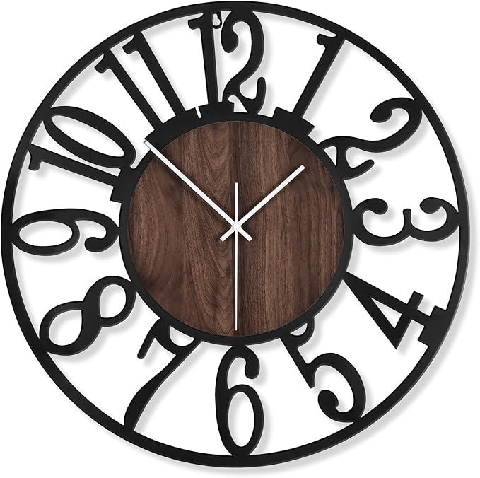 LEIKE Extra Large Wall Clocks,Silent Little Ticking,Battery Operated Vintage Round Modern Wood Wall Clock for Living Room, Bedroom,Farmhouse,Office Home Decor-32 Inch(Black-Arabic Number)