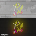 Cute Cat Neon Sign, Skateboard Neon Signs for Wall Decor Dimmable USB Room Decor for Teen Girl, Party, Bedroom, Pub, Furniture, Gifts for Birthday, Christmas (Skateboard Cat-Yellow)