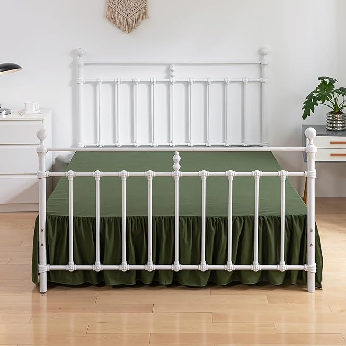 Bed Skirt Twin Size Ruffled Bed Skirt with Split Corners, 14 Inch Drop Dust Ruffle Bed Skirt with Platform, Green