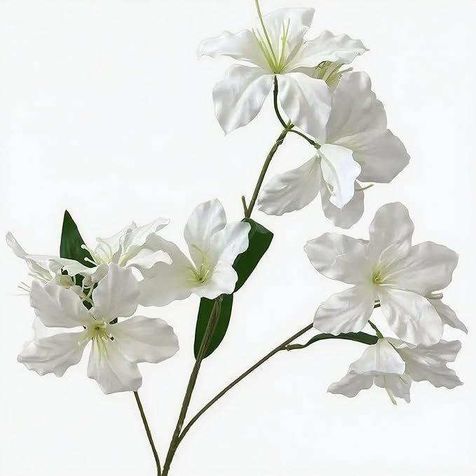 10-Bud Artificial Lily Flowers, 4 Pcs Fake Outdoor Flowers, UV Resistant Faux Flowers for Outdoor Planters, Silk Flowers for Wedding Decoration (White)