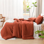 Litanika Boho Comforter Full Size Set Burnt Orange, 3 Pieces Fall Solid Terracotta Lightweight Bedding Comforter Set, Rust Fluffy Winter Quilted Blanket Set (79x90In Comforter & 2 Pillowcases)
