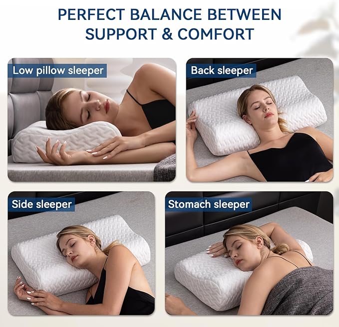 Memory Foam Contour Pillow, Cervical Adjustable Pillow, Sandwich Orthopedic Pillow for Neck Pain Relief, Ergonomic Memory Foam Neck Pillow for Side Sleepers, Queen Size