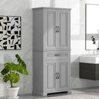 72.2" Tall Storage Cabinet with 4 Doors and Drawer, Freestanding Linen Cabinet, Wooden Pantry with Adjustable Shelf for Kitchen, Bathroom, Living Room, Grey