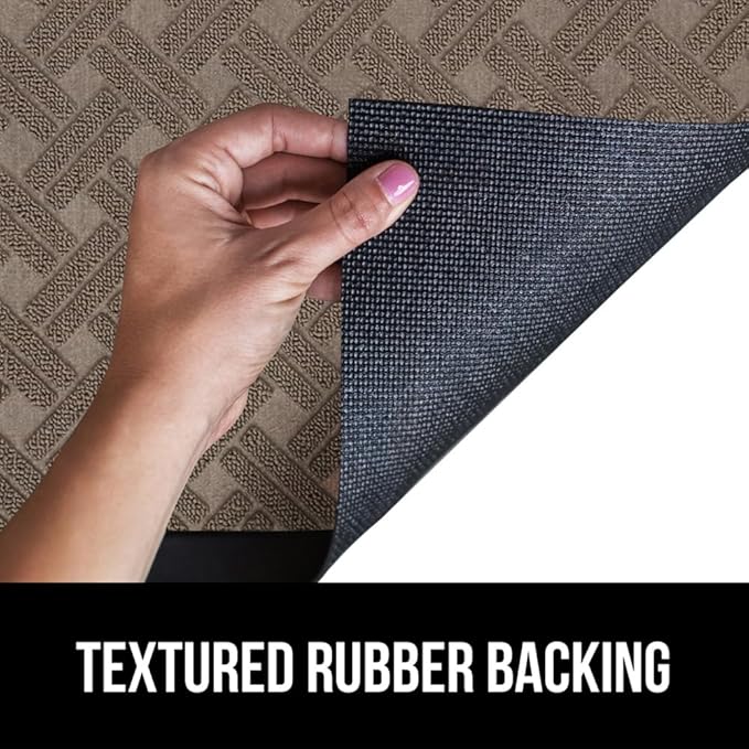 GORILLA GRIP 100% Waterproof All-Season WeatherMax Doormat, US Designed Natural Rubber, Stain and Fade Resistant, Low Profile Indoor Outdoor Door Mats, Easy Clean Patio Mat, 17x29, Taupe Basket Weave