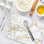 Serving Trays with Handles, 14.5 x 9.8 inch Rectangular Plastic Tray for Restaurant, Kitchen, Golden White Marble