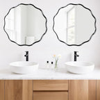 Fabuady Black Round Wavy Edge Mirror - 30'' Circle Wall Mirror with Metal Frame, Decorative Hanging/Leaning Mirror for Bathroom, Bedroom, Living Room, Hallway, Entryway, Office, Home Decor