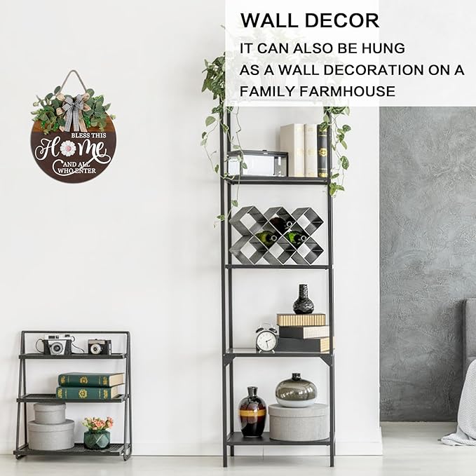 Interchangeable Seasonal Welcome Sign for Front Door, Rustic Round Wood Wreath Wall Hanging Decorations, for Spring Summer Fall Winter All Holiday Halloween Christmas Farmhouse Outdoor Home Decor