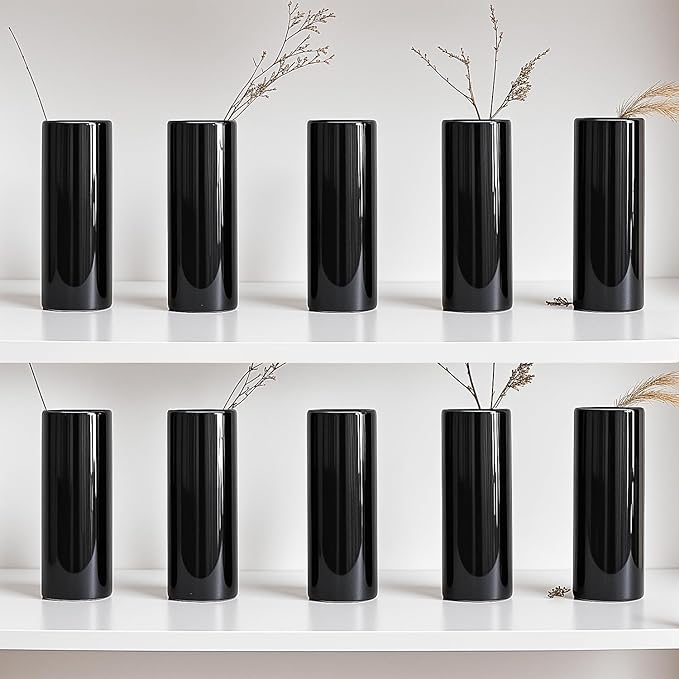 Modern Black Ceramic Vase Set of 20 for Living Room Bedroom 5.51'' Minimalist Fresh Small Flower Vases for Bouquet Fake Plant Home Decor Office Fireplace Centerpieces Nordic Style 10 Pack