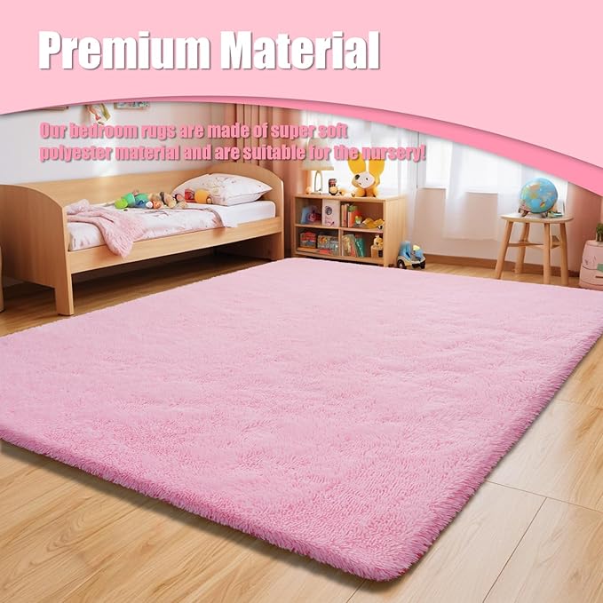 8x10 Fluffy Area Rugs for Living Room,Shag Area Rug for Bedroom,Soft Pink Fuzzy Rug Non-Shedding Indoor Plush Carpet for Kids Bedroom Nursery Home Decor