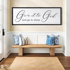 Give It To God And Go To Sleep Sign Wall Decor 40x15 Inch Large Farmhouse Master Bedroom Above Bed Hanging Wall Art Rustic Guest Room Wood Framed Over Bed Wall Decoration (Black)