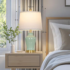 Green Ceramic Lamps Set of 2, 23" Modern Table Lamps for Living Room, Classic Bedside Lamp with Ginger Jar Design, Elegant Bedroom Lamp for Night Stand Desk Side End Table Home Decor