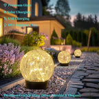 Beautyard Solar Globe Lights Outdoor Large Garden Decor USB Charged 4.72" Diameter 40LED 1000mAh Solar Lights Cracked Glass Globe Power Yard Patio Garden (4.72'' Large 2 Pack Warm White)