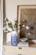 Blue and White Chinoiserie Vase - 11.8" Porcelain Flower Vase for Centerpieces and Dining Table Decor