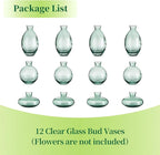 Glass Bud Vases Set of 12, Hewory Cute Green Small Vases Handmade, Mini Glass Flower Vase for Floral Arrangement, Tiny Centerpiece for Home Office Wedding Party Events Table Decor (Not Include Flower)