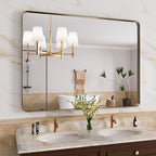 Bronze Bathroom Mirror 40x30 Inch, Brushed Bronze Metal Frame Mirror for Wall, Rounded Rectangle Bathroom Vanity Mirror with Tempered Glass, Anti-Rust, Horizontal/Vertical