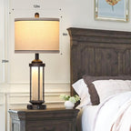 27" Farmhouse Industrial Table Lamps, Vintage Rustic Retro Beside Lamps with USB A+C Charging Ports & AC Outlet, Modern Nightstand Lamps with Glass LED Night Light for Living Room Bedrooms End Table