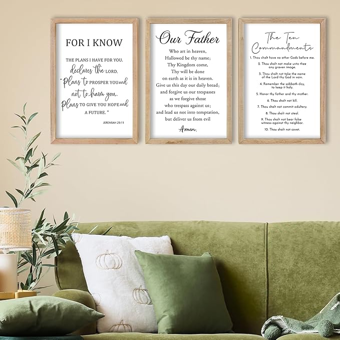 FZMHASLWW Bible Verse Scripture Wall Decor Art 16"×11" Inspirational Quotes Set of 3 Christian Sign Wood Framed Wall Hanging (Wood)