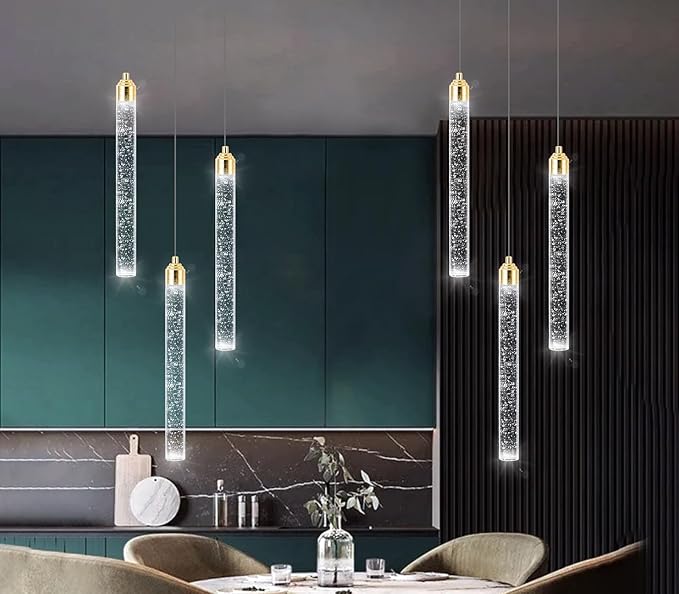 Pendant Lights Kitchen Island Mini Chandelier Gold Pendant Light Crystal Light fixtures Adjustable Hanging Ceiling Hanging Lights Bubble Mini Crystal Ceiling Light for Dining Room Bedroom 2700K 6000K