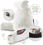 Nestl Reading Pillow Large Bed Pillow, Back Pillow for Sitting in Bed Shredded Memory Foam Chair Pillow, Reading & Bed Rest Pillows White Back Pillow for Bed, Bed Chair Arm Pillow with Pockets
