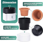 8 Inch Self-Watering Planter Pot with Terracotta Insert, Deep Water Reservoir, and Ceramic-Alike BPA-Free Plastic Planter Pot for Plant, Modern Planter for Houseplants, White/Black, 53-B-T-4
