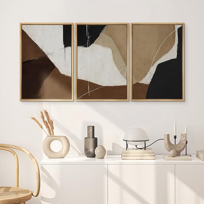 SIGNWIN Framed Canvas Print Wall Art Modern Abstract Neutral Tone Minimalist Geometric Photography Modern Art Minimalist Black and White for Living Room, Bedroom, Office - 24"x36"x3 Natural