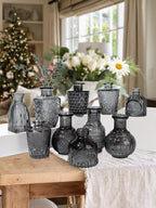 Glass Bud Vases Set of 10, Small Flower Vase in Bulk for Centerpieces, Mini Vintage Grey Vases for Rustic Wedding Vintage Home Table Decor