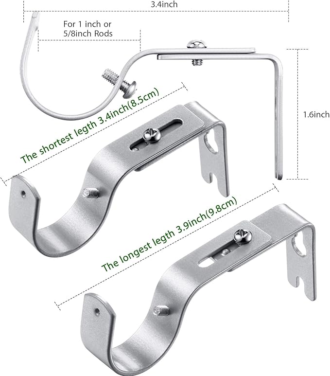 6 Pieces Curtain Rod Brackets General Adjustable Curtain Rod Holder Wall Bracket Hooks Outside Mounted Blinds Curtain Rod Bracket with Screws for 1 Inch Diameter Curtain Rod (Matt Silver)