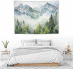 HZOHNAGO Mountain Tapestry Misty Green Forest Mountain Pattern Printed Wall Tapestry Wall Hanging for Bedroom Living Room Dorm 40" W x 30" H
