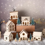 Hiboom 24 Pcs DIY Christmas Village Sets Wood Village Houses Christmas Mini Wooden House Crafts Gift for Winter Xmas Party Decorations