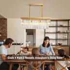 Siljoy 8-Light Modern Crystal Chandelier for Dining Room, Rectangular Gold 2-Tiers Crystal Raindrop Chandelier, Luxury Pendant Ceiling Light for Living Room Kitchen Island L31.5'' x W10'' x H10''