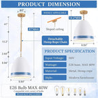 Coastal White Pendant Light Metal Dome Kitchen Island Pendant Lighting with Chain 10in Large Pendant Hanging Light Over Dining Table, Beach Ceiling Pendant Lights for Entryway Hallway