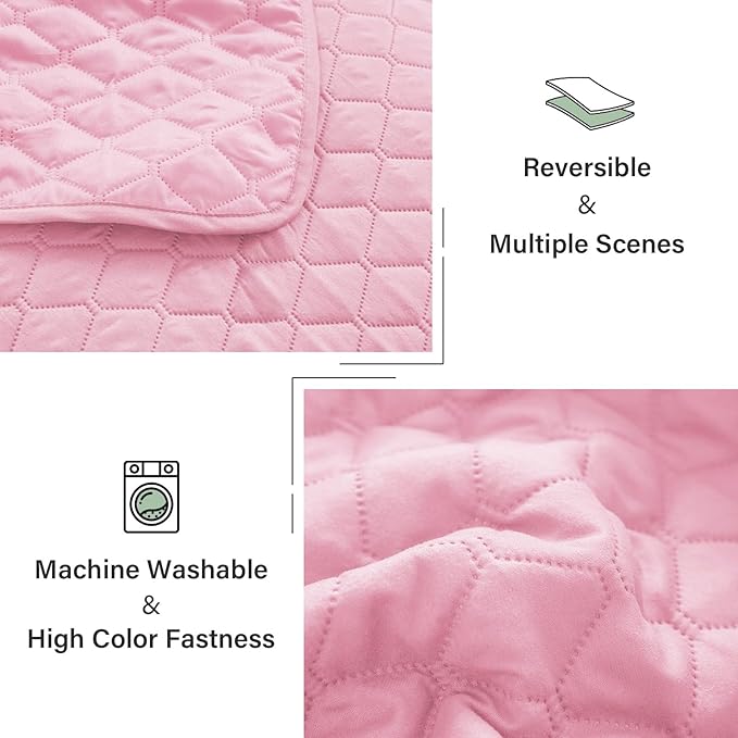 Exclusivo Mezcla Reversible Twin Quilt Bedding Set with Pillow Sham, Lightweight Quilts Twin Size, Soft Bedspreads Bed Coverlets for All Seasons - (Bright Pink, 68"x88")