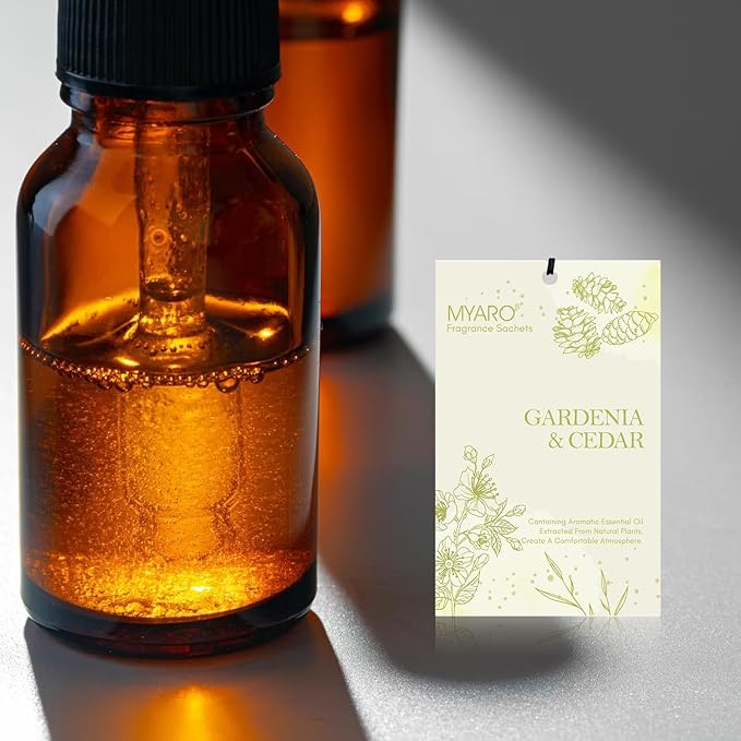 MYARO Sachets for Drawers and Closets, MYARO 12 Packs Gardenia & Cedar Scented Sachet Bags, Home Fragrance Perfume Smell Goods for House