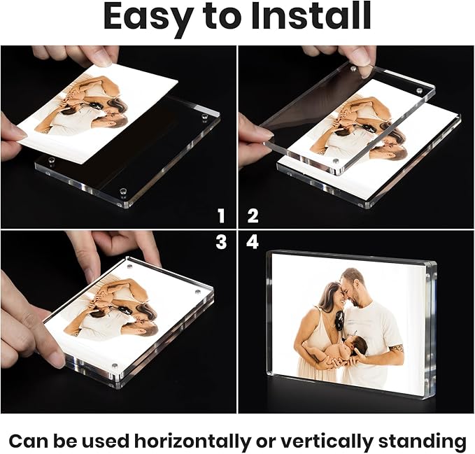 Acrylic Magnetic Photo Frame, 3x5 Inch Double-sided Magnetic Photo Frame, Tabletop Frameless Postcard Display (3-Pack)