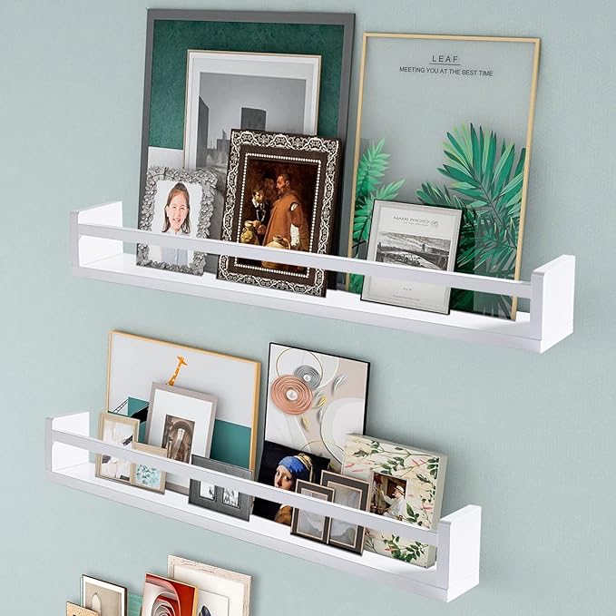 AZSKY Classic Nursery Book Shelves White Wall Book Shelves Kids Bookshelf for Bedroom Bathroom Décor Wall Ledge Shelves 36 in Hanging Shelves a Set of 3