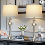 28.75" Silver Table Lamps for Living Room,Touch Lamps for Bedrooms Set of 2 - Nightstand Table Lamp with USB C+A, 3 Way Dimmable Bedside Lamps End Tables Brushed Nickel