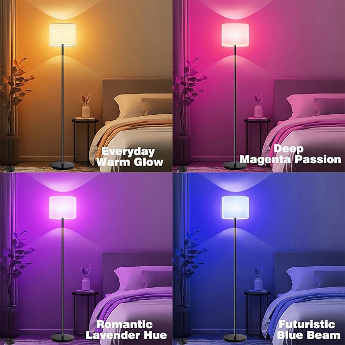 Smart Floor Lamp with APP & Remote Control - Dimmable RGB & White Light (3000K-6500K) for Living Room, Bedroom, Office - Modern Standing Lamp with 9W LED Bulb Included