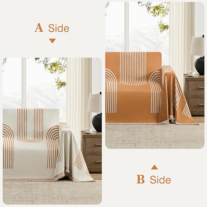 Boho Couch Cover Washable Sectional Couch Covers for Dogs Reversible Sofa Slipcover for 2 or 3 Cushion Couch Pet Friendly Furniture Protector (3# Orange, 71" x 118")