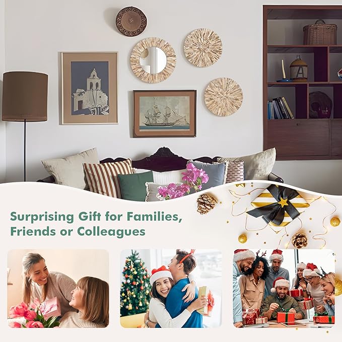 TEIPAI Boho Decorative Mirror for Living Room, 3PCS Handcrafted Mother of Pearl Mirror Wall Decor for Home Dorm Apartment Hallway Staircase, Mosaic Art Plates for Wedding Decoration (Dark Brown)