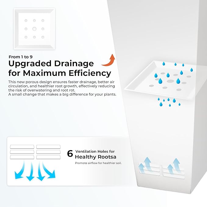 Worth Garden 28" H. Large Metal Glazed Planter Set of 2, Modern Glossy Finish White Tall Square Tapered Steel Flower Plant Pots for Indoor & Outdoor Use - Insert Plate with Drain Holes, Air Vents