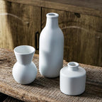 Fake Flowers in Vase for Centerpieces, Faux Flowers in Modern Ceramic Vase Set of 3 with 8 Artificial Autumn Chrysanthemums Home Decor