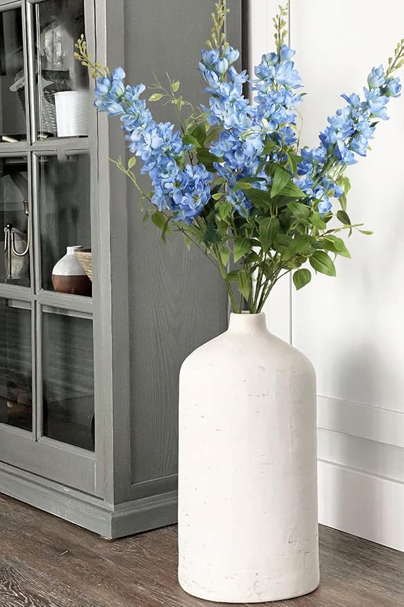 8PCS Blue Delphinium Artificial Flowers 29.5" Combo Clematis Greenery 23.6" Long Stem Flowers for Tall Vase Larkspur Silk Flowers Floral Arrangements Table Party Home Decor (Ice Blue)