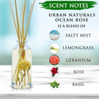Urban Naturals Ocean Rose Reed Diffuser Set | Made with Essential Oils & Real Botanicals | Salty Mist, Lemongrass, Geranium, Rose, Basil, Honey & Sandalwood | Made in The USA