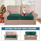 H.VERSAILTEX Velvet Stretch Couch Cushion Cover Plush Cushion Slipcover Cushion Furniture Protector Seat Cushion Sofa Cover (2 Piece Large Sofa Cushion Covers, Vintage Green)
